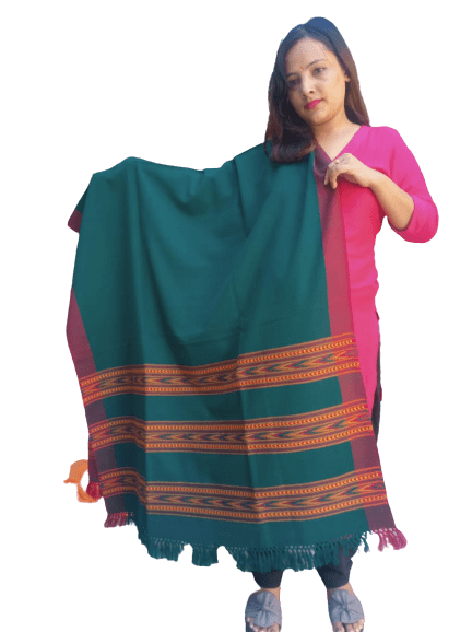 ANGORA Shawl with Beautiful TRIPLE BORDER Kullu Weaving Designed for Women
