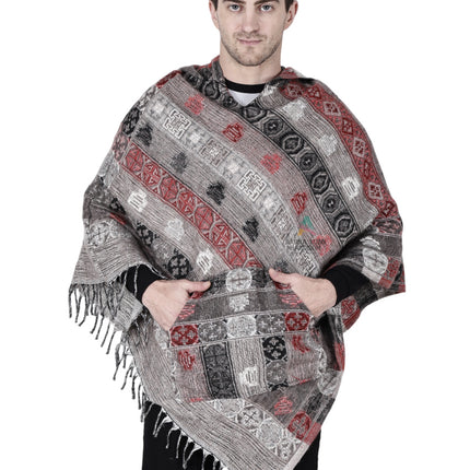 kullu shawl woolen poncho with hood for men grey
