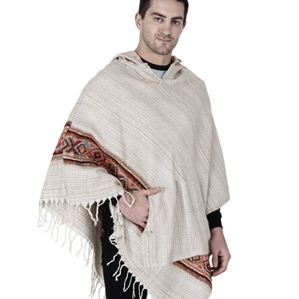 kullu shawl woolen poncho with hood white