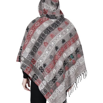 kullu shawl woolen poncho with hood for men grey
