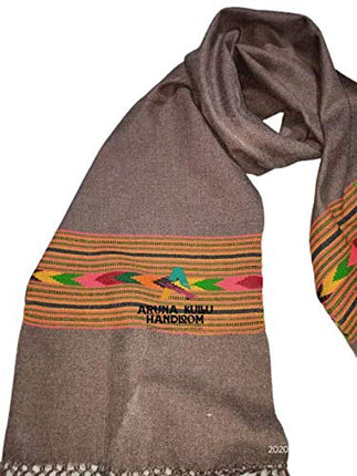 Men's and Women's Woollen Hand Woven Kullu Pure Embroidered Muffler Kullu Handloom brown color