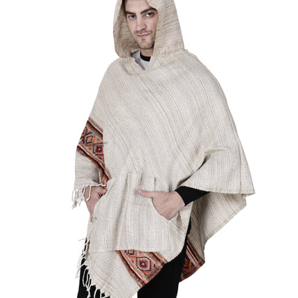 kullu shawl woolen poncho with hood white