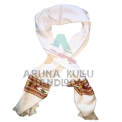kullu mufflers Woollen Hand Woven Pure Embroidered Muffler white online himachali muffler manali muffler men muffler