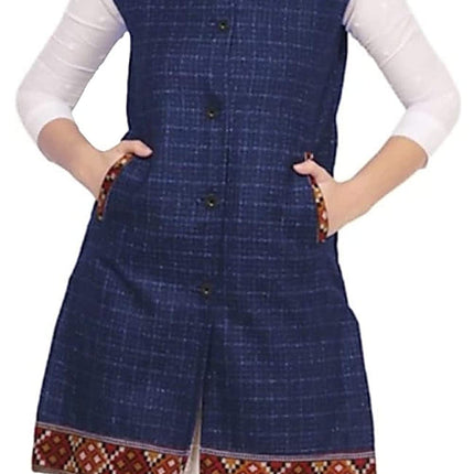 ARUNA KULLU HANDLOOM  Woolen Winter Wear Long Jacket for Women Check blue HALF SLEEVES FULL SLEEVES BOTH AVAILABLE