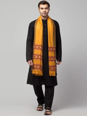 Men shawl Kullu Wool lohi Genuine Hand Woven for Men 3 Patti mustard