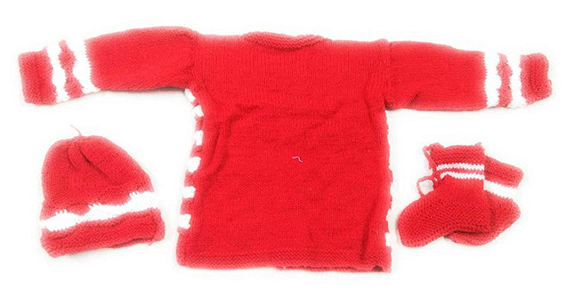 PURE WOOL NEW BORN BABY SET RED & WHITE