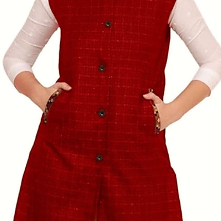 kullu jacket Long Jacket for Women with kullu patti work Check RED HALF SLEEVES FULL SLEEVES BOTH AVAILABLE