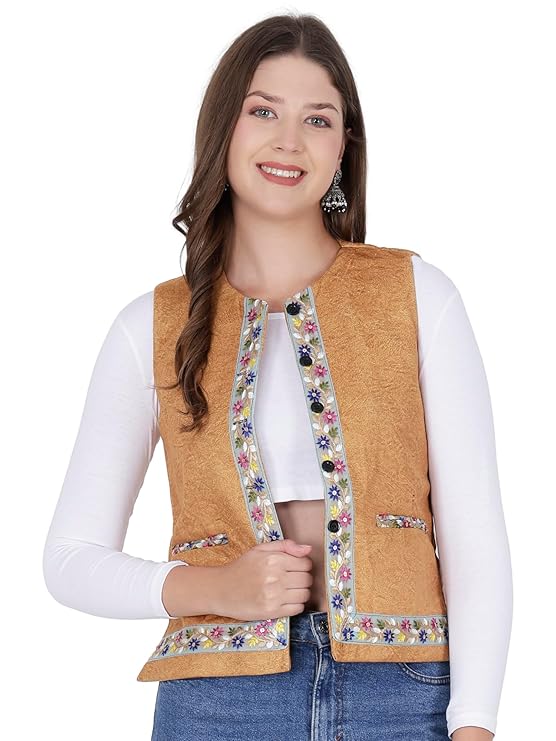 Nehru jacket women with embrodery work yellow