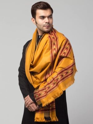 Men shawl Kullu Wool lohi Genuine Hand Woven for Men 3 Patti mustard