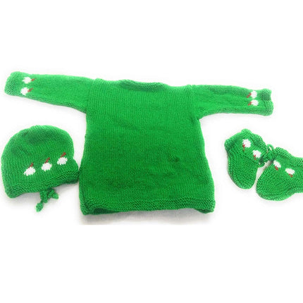 PURE WOOL  NEW BORN BABY SET GREEN