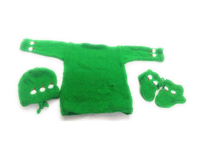 PURE WOOL  NEW BORN BABY SET GREEN