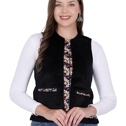 Nehru jacket women with embrodery work black