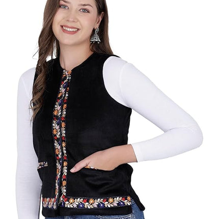 Nehru jacket women with embrodery work black