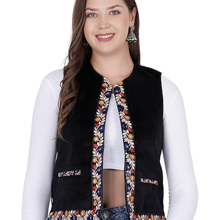 Nehru jacket women with embrodery work black
