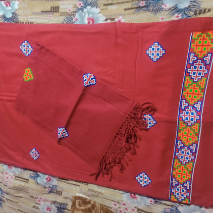 kullu patti woolen suit 4 meter with stole maroon