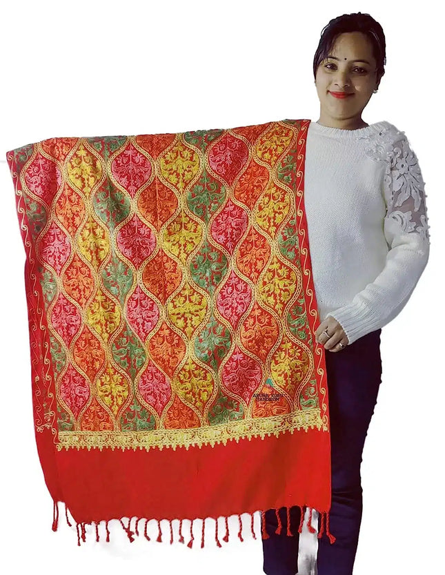 Kashmiri stole embroidered stoles online kashmiri stoles online india kashmiri aari work stoles online kashmiri pashmina stole Kashmiri stole kullu stoles kashmiri stole embroidered shawl embroidered stole red shawl red stole woolen shawl casmere shawl