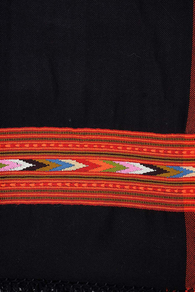 Women’s Hand Woven, Woolen Stole with Kullu Typical Weaving on Handloom BLACK
