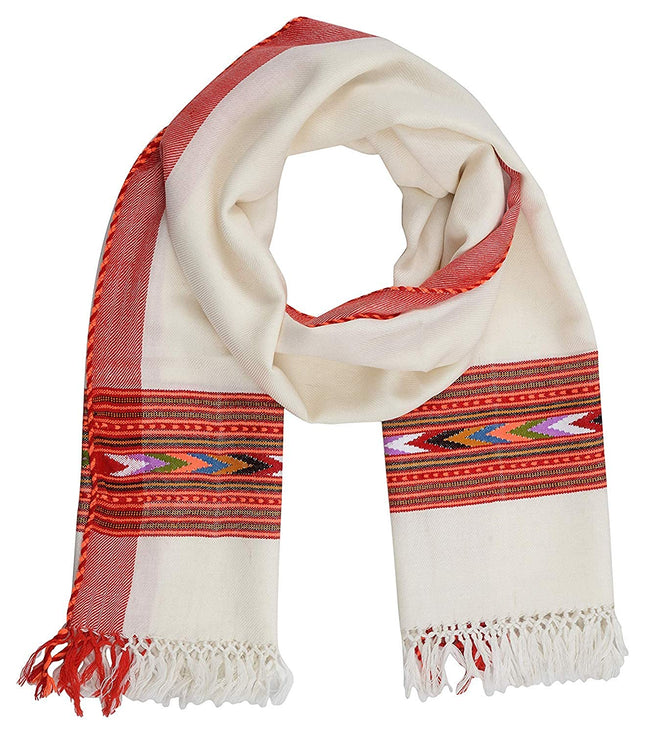 Hand woven pure wool kullu stole white