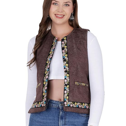 Nehru jacket women with embrodery work coffee
