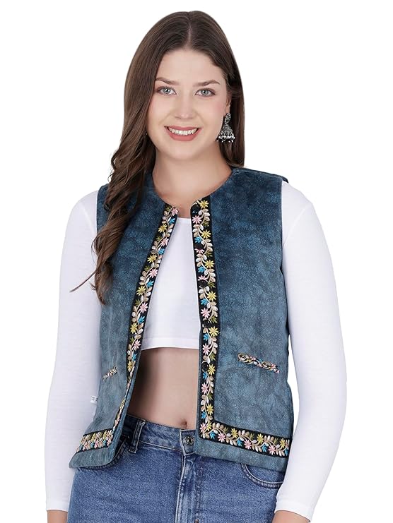 Nehru jacket women with embrodery work blue