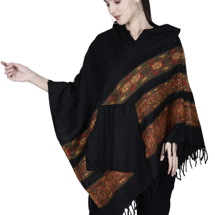 Aruna kullu handloom shawl poncho for girls black long 3 patti