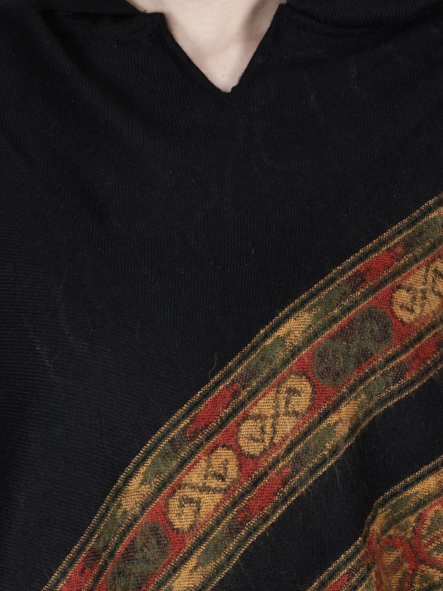 Aruna kullu handloom shawl poncho for girls black long 3 patti