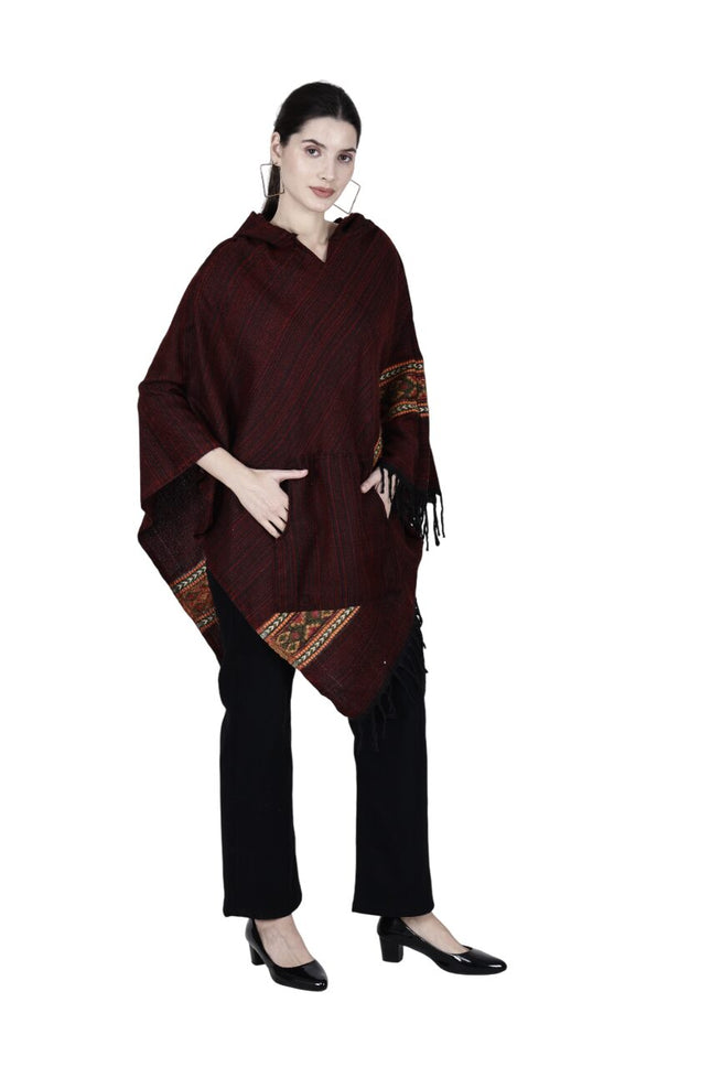 Poncho Top kullu shawl woolen  poncho manroon singal patti