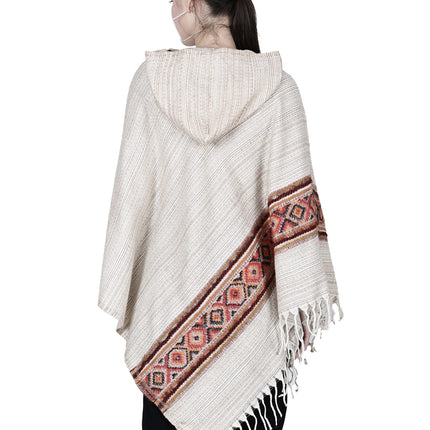 kullu shawl woolen poncho with hood for ladies cream