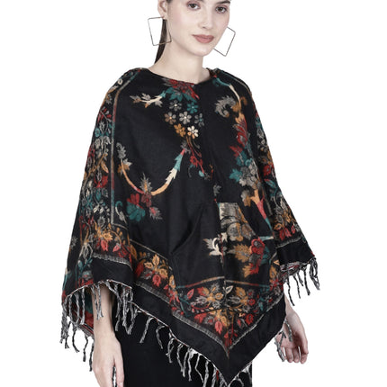 Kashmiri poncho woolen poncho with hood for ladies black