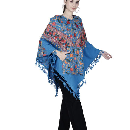 kashmiri pheran Kashmiri embroidered woolen poncho with hood for ladies frozen