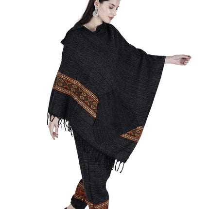 combo pajama and poncho black singal patti black