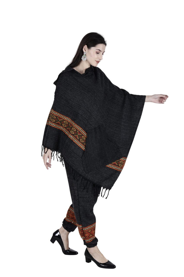 combo pajama and poncho black singal patti black