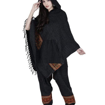 combo pajama and poncho black singal patti black