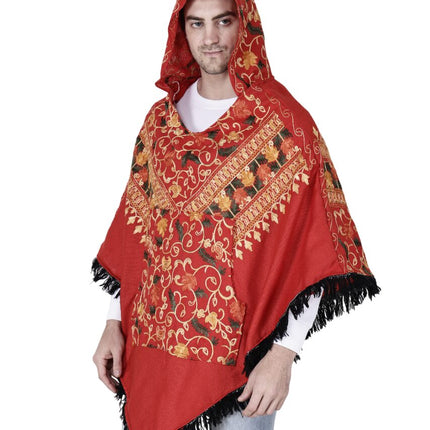 Poncho kashmiri embroidery red
