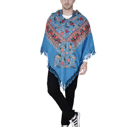 kullu shawl woolen poncho with hood kashmiri blue