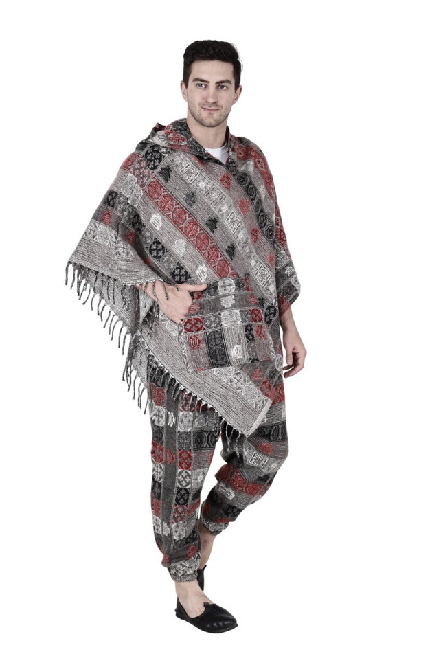 kullu shawl woolen poncho and pajama combo for men