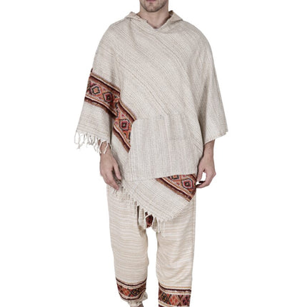 Combo pajama and poncho white singal patti