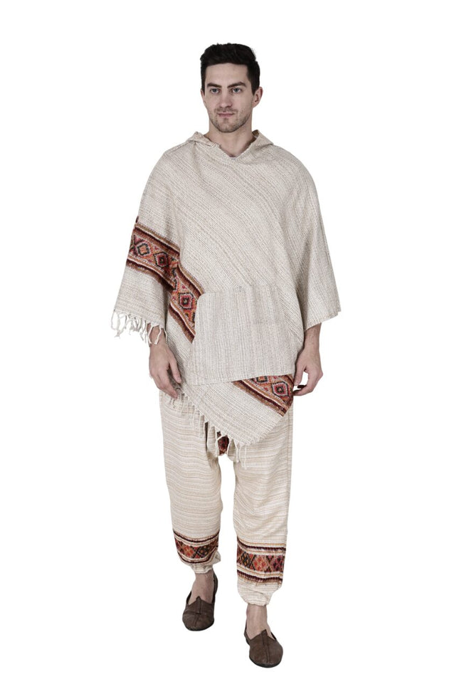 Combo pajama and poncho white singal patti