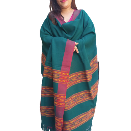 ANGORA Shawl with Beautiful TRIPLE BORDER Kullu Weaving Designed for Women