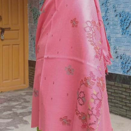 FLOWER DESIGN KULLU SHAWL PINK