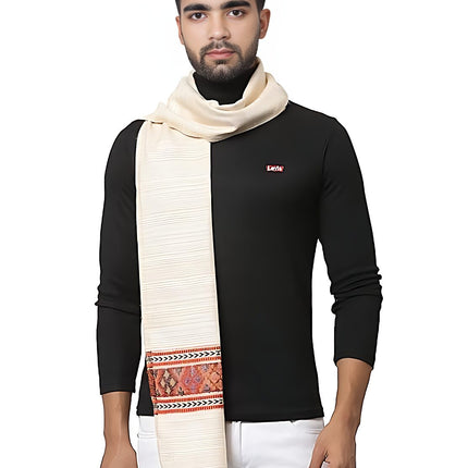 kullu muffler Woollen Hand Woven Pure Embroidered Muffler white multi